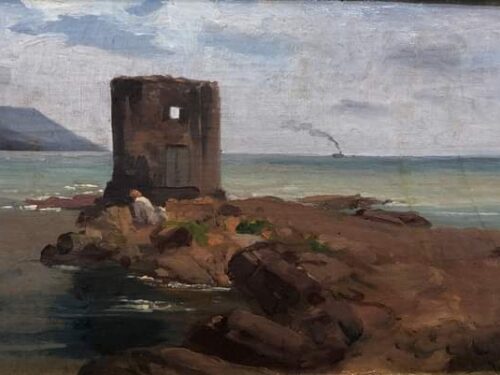 Vincenzo Cabianca, marina con torre diroccata